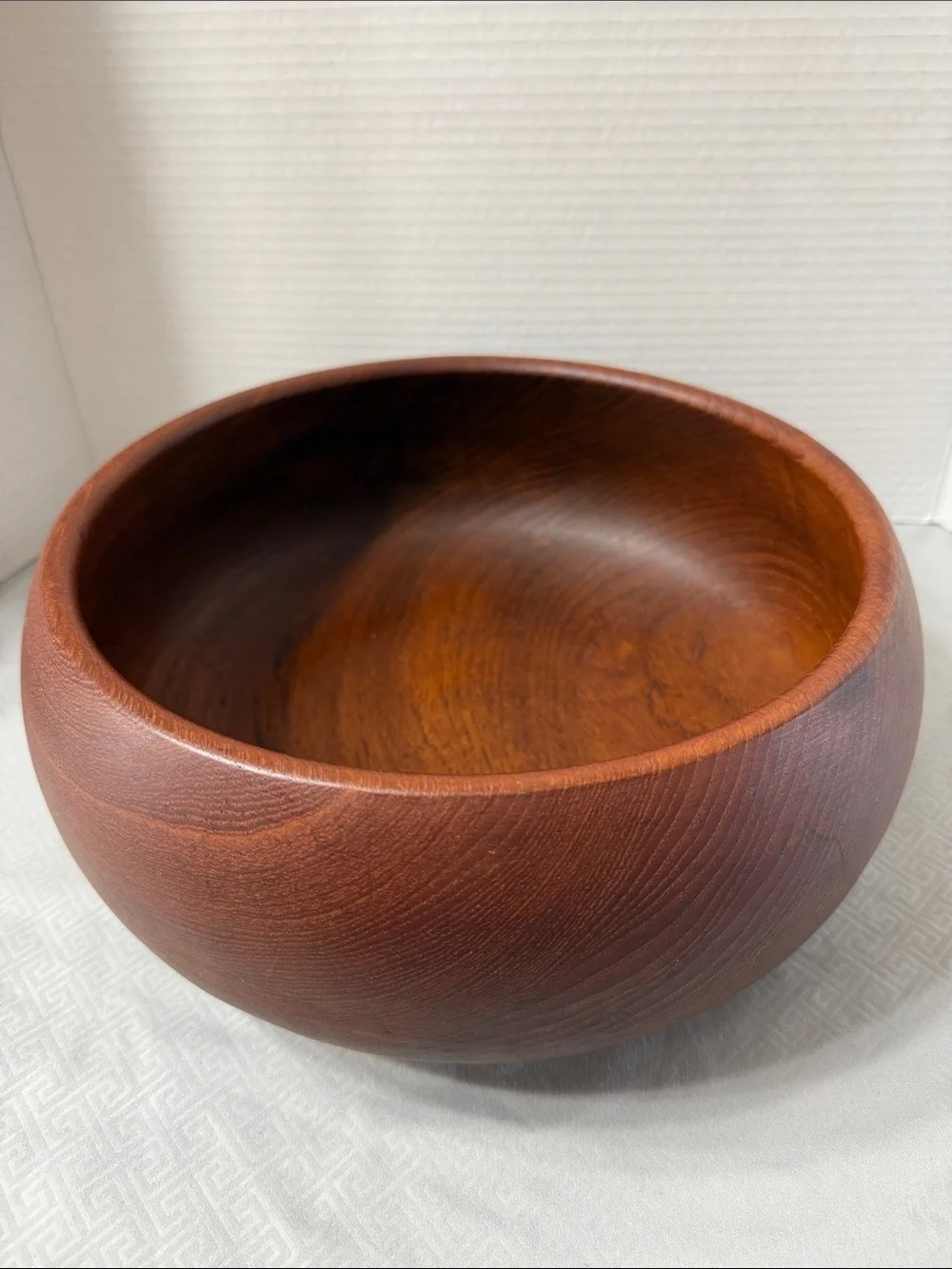 Vintage Mid Century Rustic Danish Style Teak Wood Salad Fruit Serving Bowl Brown
